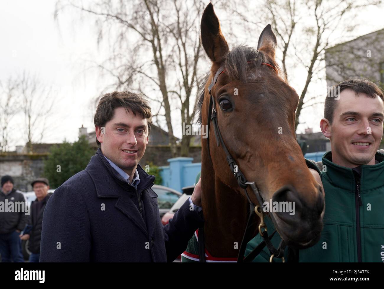 Trainer Emmet Mullins poses with Noble Yeats outside the Lord Bagenal