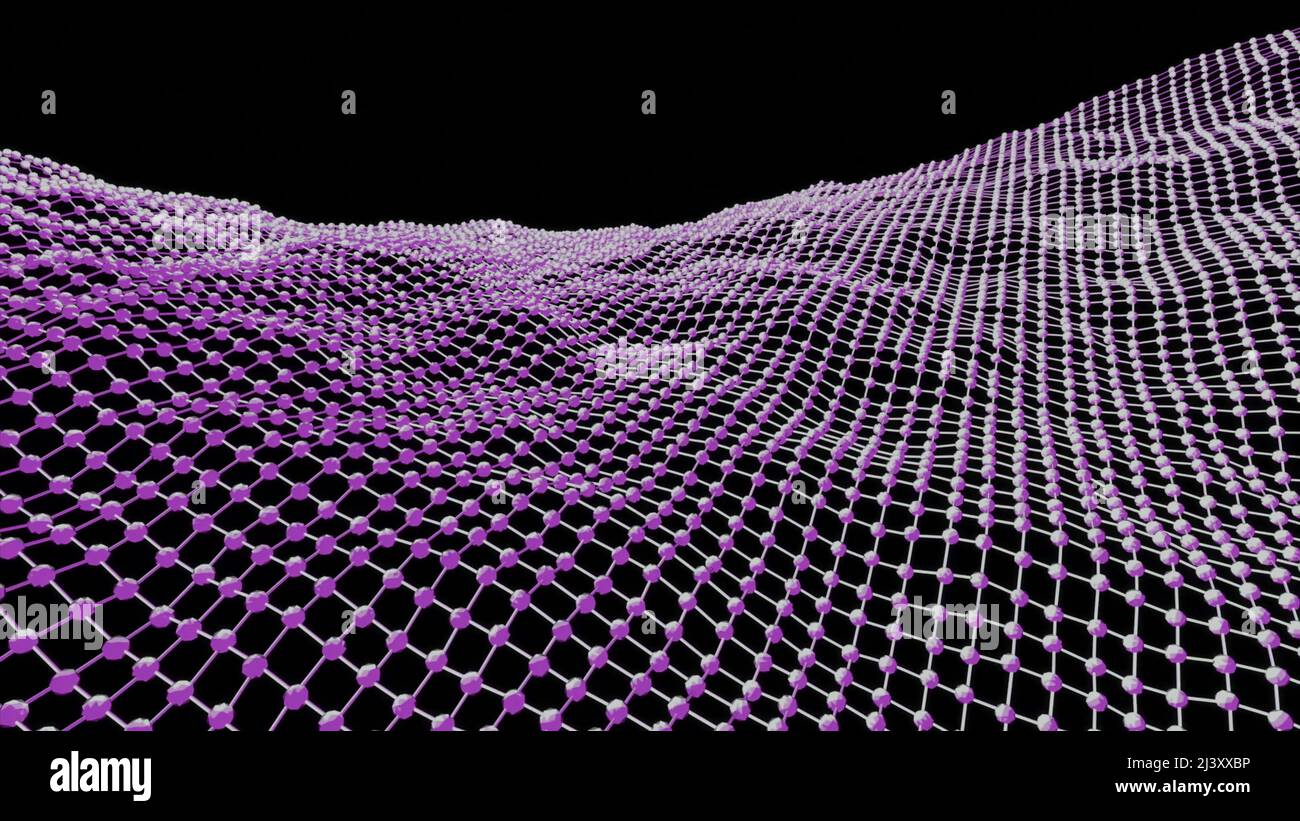 Mesh wavy surface moves on black background. Design. Virtual surface