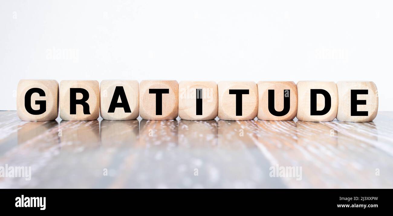 gratitude word written on wood block. gratitude text on wooden table for your desing, concept. Stock Photo