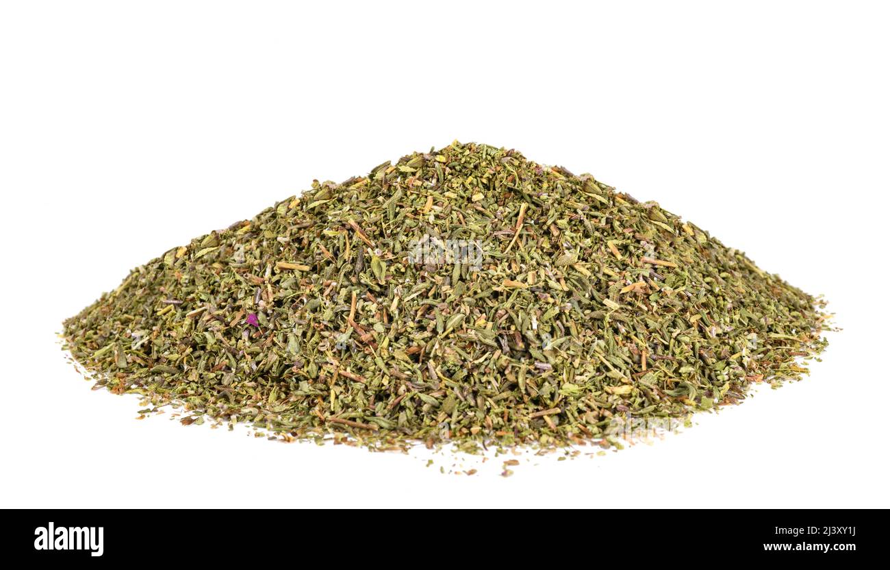 Dried Thyme heap Isolated on White Background Stock Photo