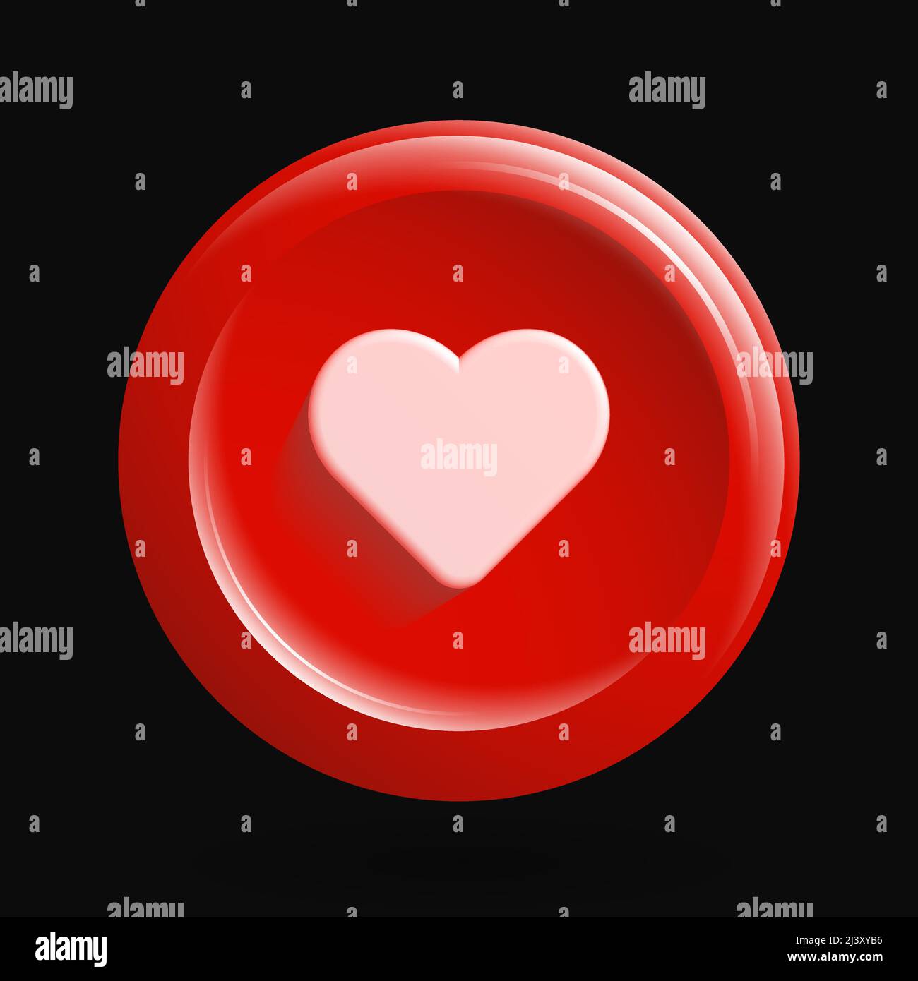 Isolated Like Icon. Red 3D Heart Button in Round Shape. Vector illustration Stock Vector