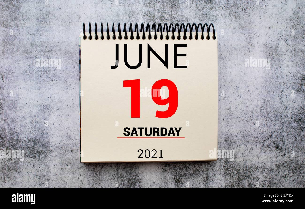 Vintage photo, June 19th. Date of 19 June on wooden cube calendar ...