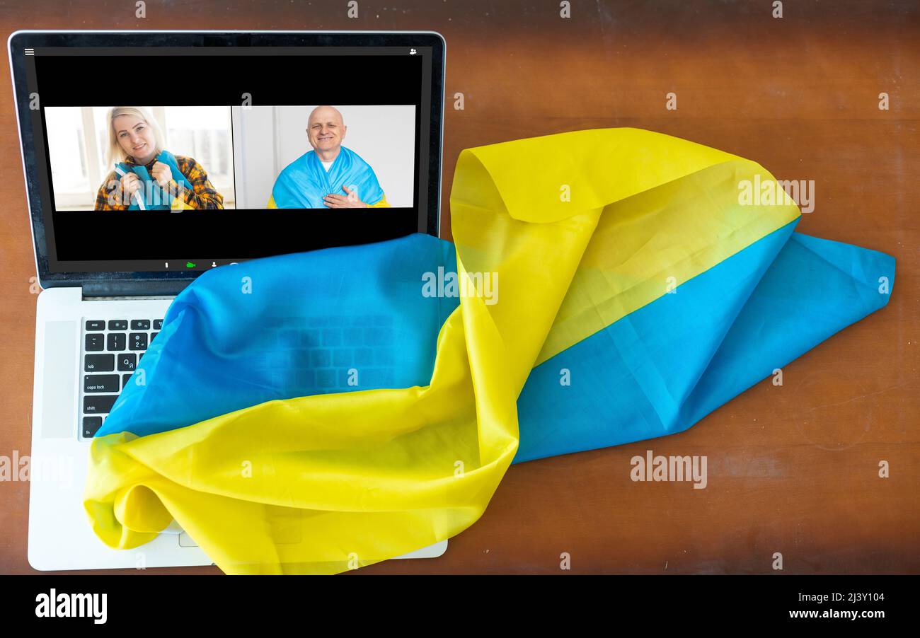 laptop, ukraine, video chats. video conference Stock Photo Alamy