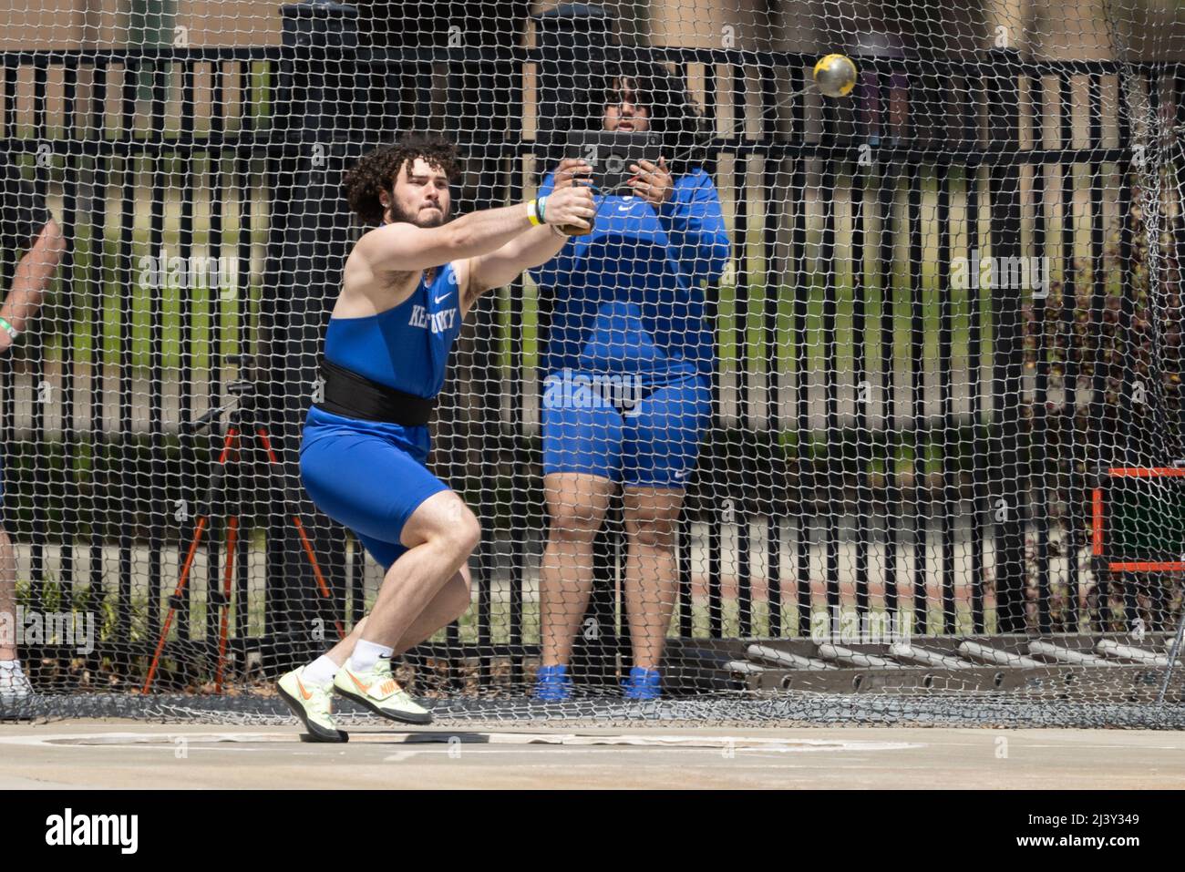 Logan Coles of Kentucky throws the hammer (206’ 10 1/2” /  63.06m), Saturday, April 9, 2022, in Baton Rouge, Louisiana. (Kirk Meche/Image of Sport) Stock Photo