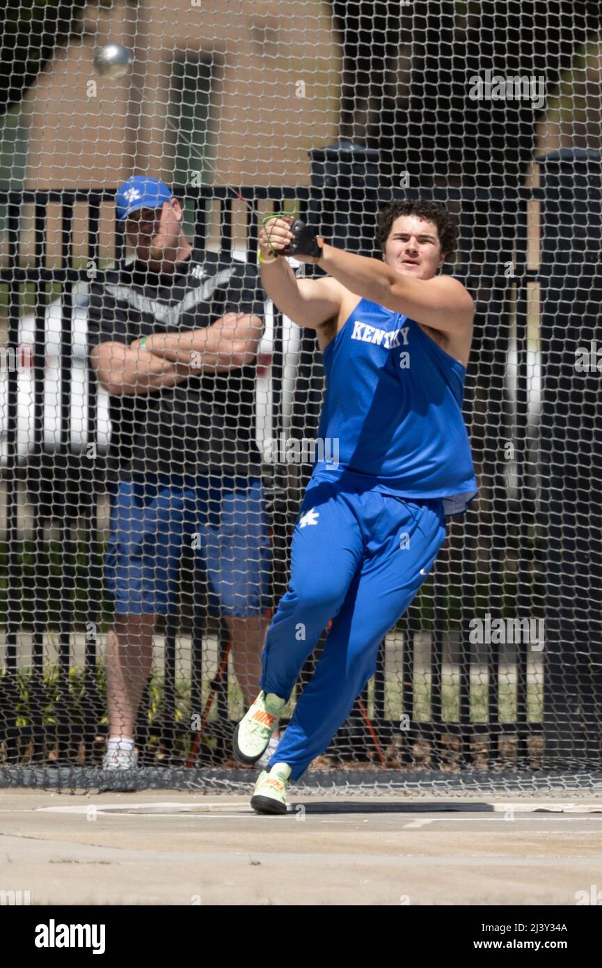 Michael Browning of Kentuck throws the hammer (188’ 1 3/4” / 57.35m), Saturday, April 9, 2022, in Baton Rouge, Louisiana. (Kirk Meche/Image of Sport) Stock Photo