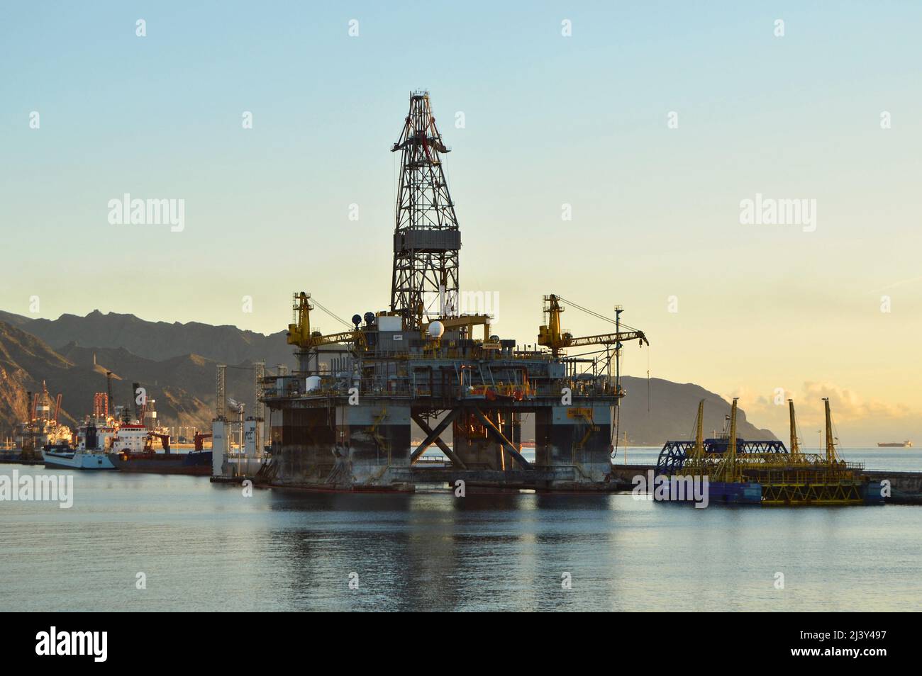 Oil rig platform in the port of Santa Cruz de Tenerife Canary Islands Spain. Stock Photo