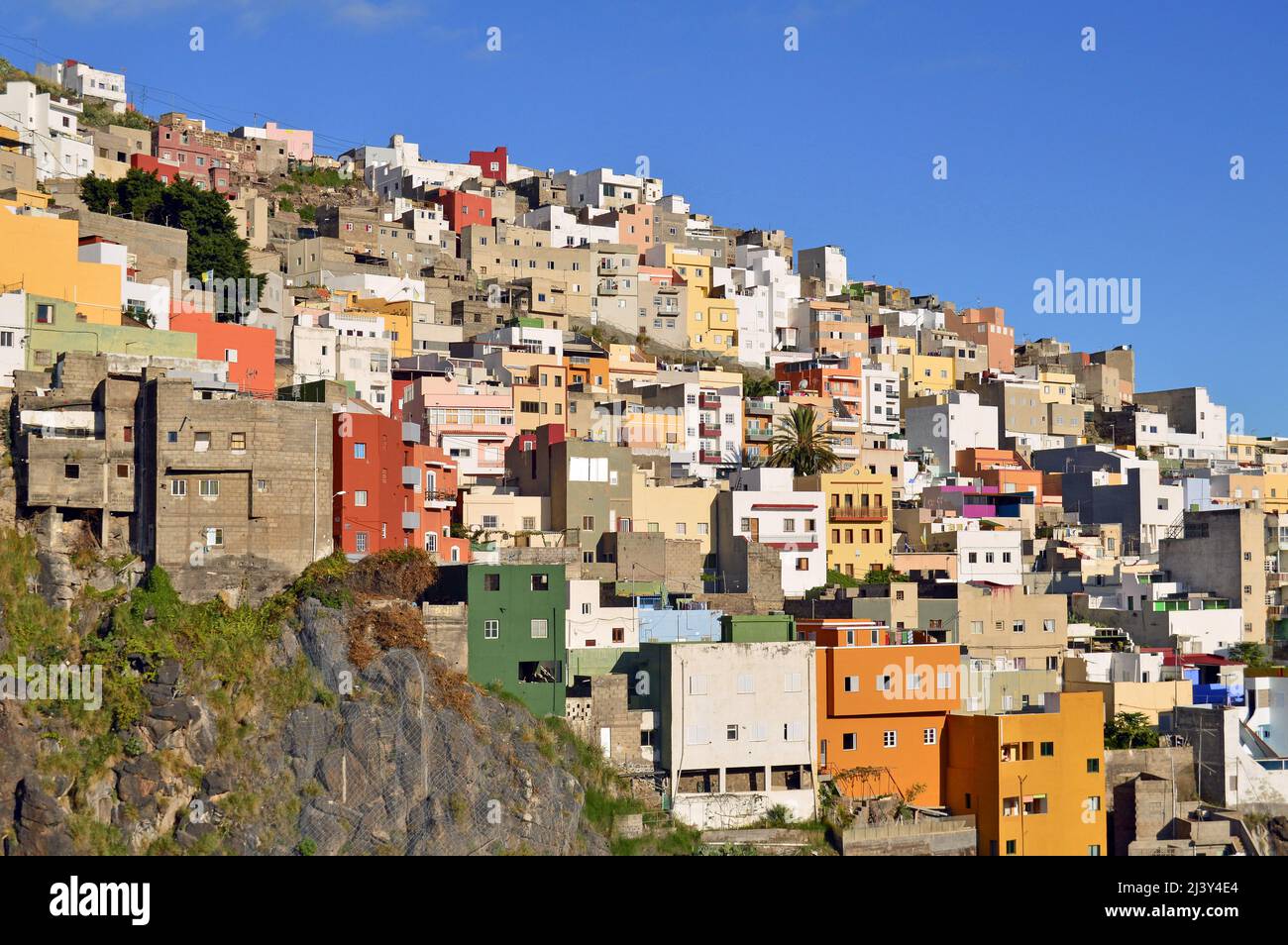 Colorful residential properties neighborhood in Santa Cruz de Tenerife Canary Islands Spain. Stock Photo