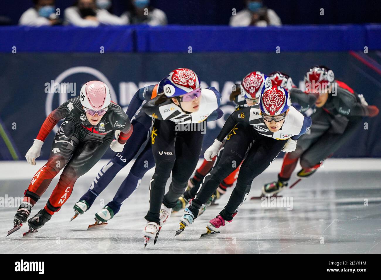 MONTREAL, CANADA - APRIL 10: Kim Boutin of Canada during Day 3 of the ISU World Short Track Championships at the Maurice Richard Arena on April 10, 2022 in Montreal, Canada (Photo by Andre Weening/Orange Pictures) Stock Photo