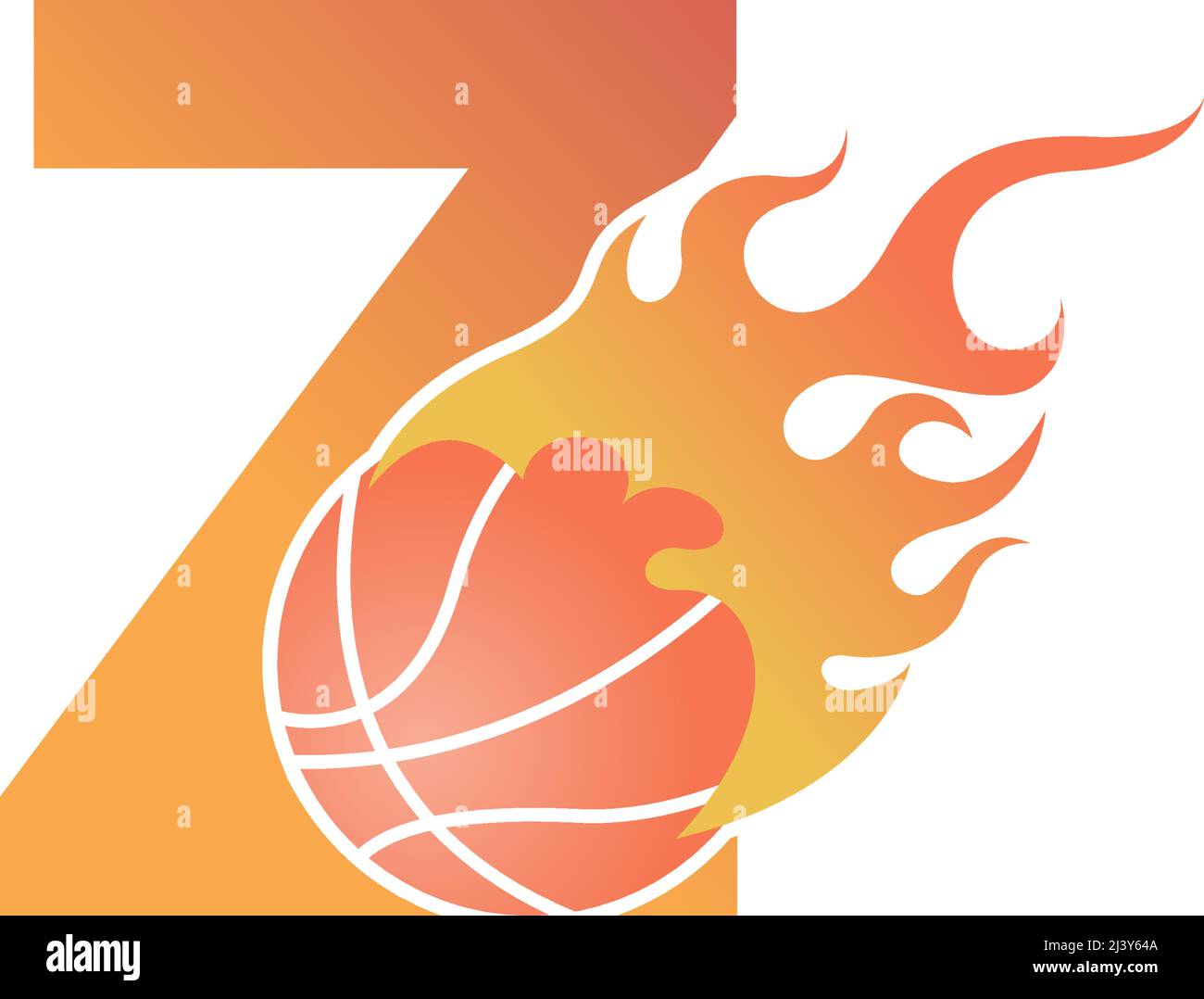 Letter Z with basketball ball on fire illustration vector Stock Vector
