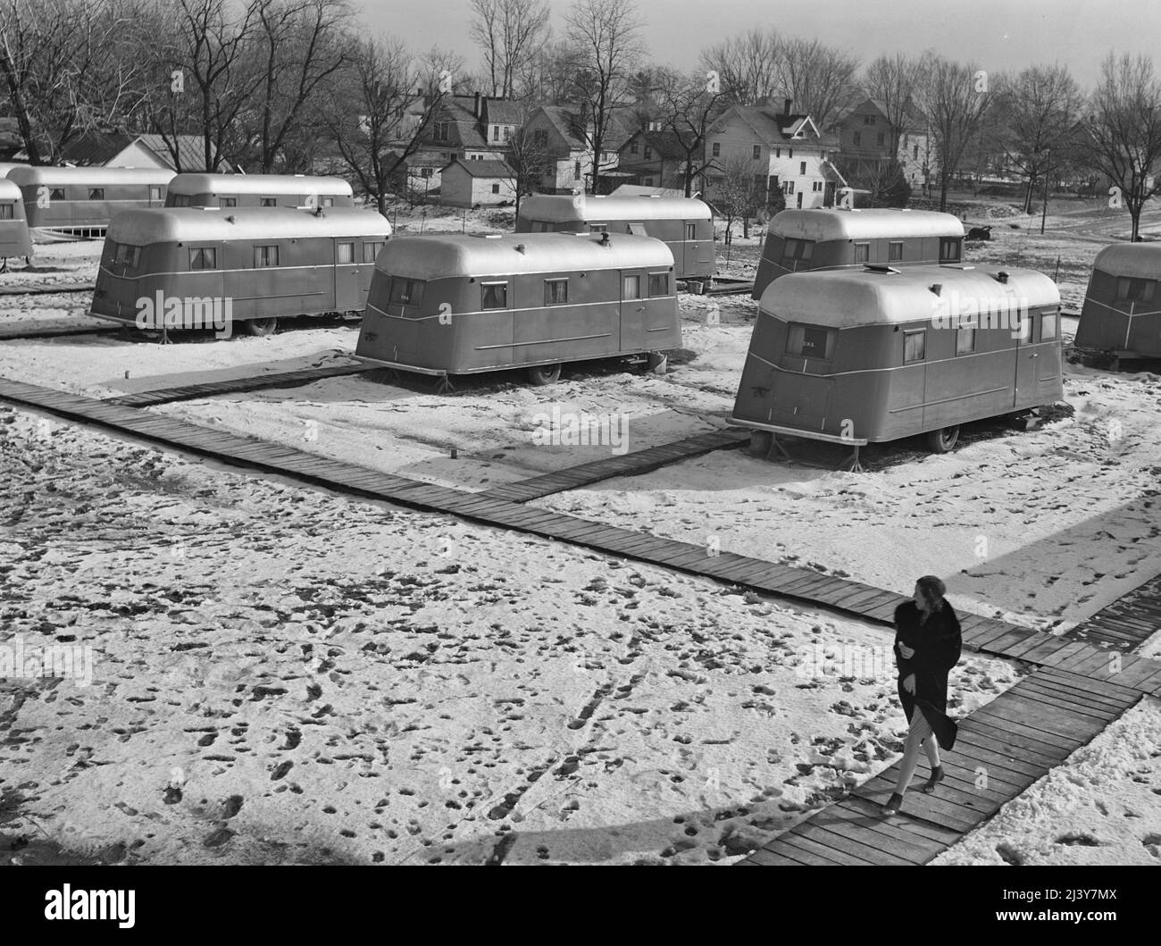 Burlington, Iowa. Acres unit, FSA (Farm Security Administration) trailer camp for workers at Burlington ordnance plant, February 1942 Stock Photo