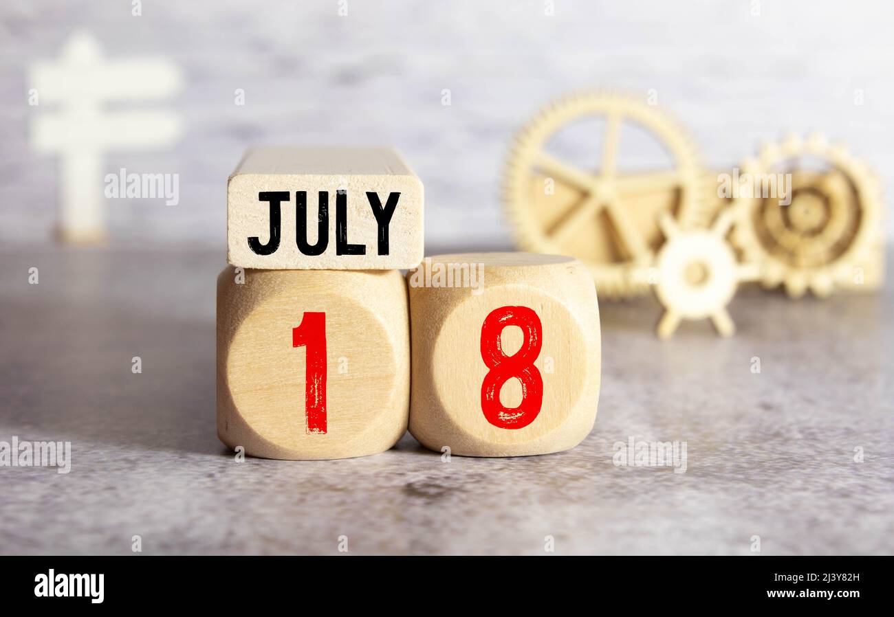 July 18th. Image of july 18 wooden color calendar on white ...