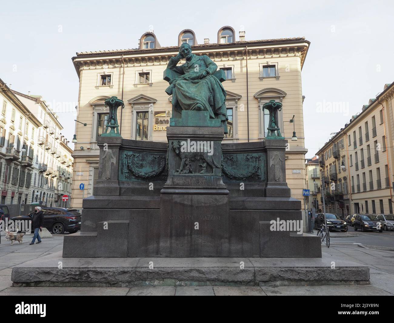 TURIN, ITALY - CIRCA FEBRUARY 2022: Giuseppe Mazzini monument by sculptor Luigi Belli circa 1917 Stock Photo