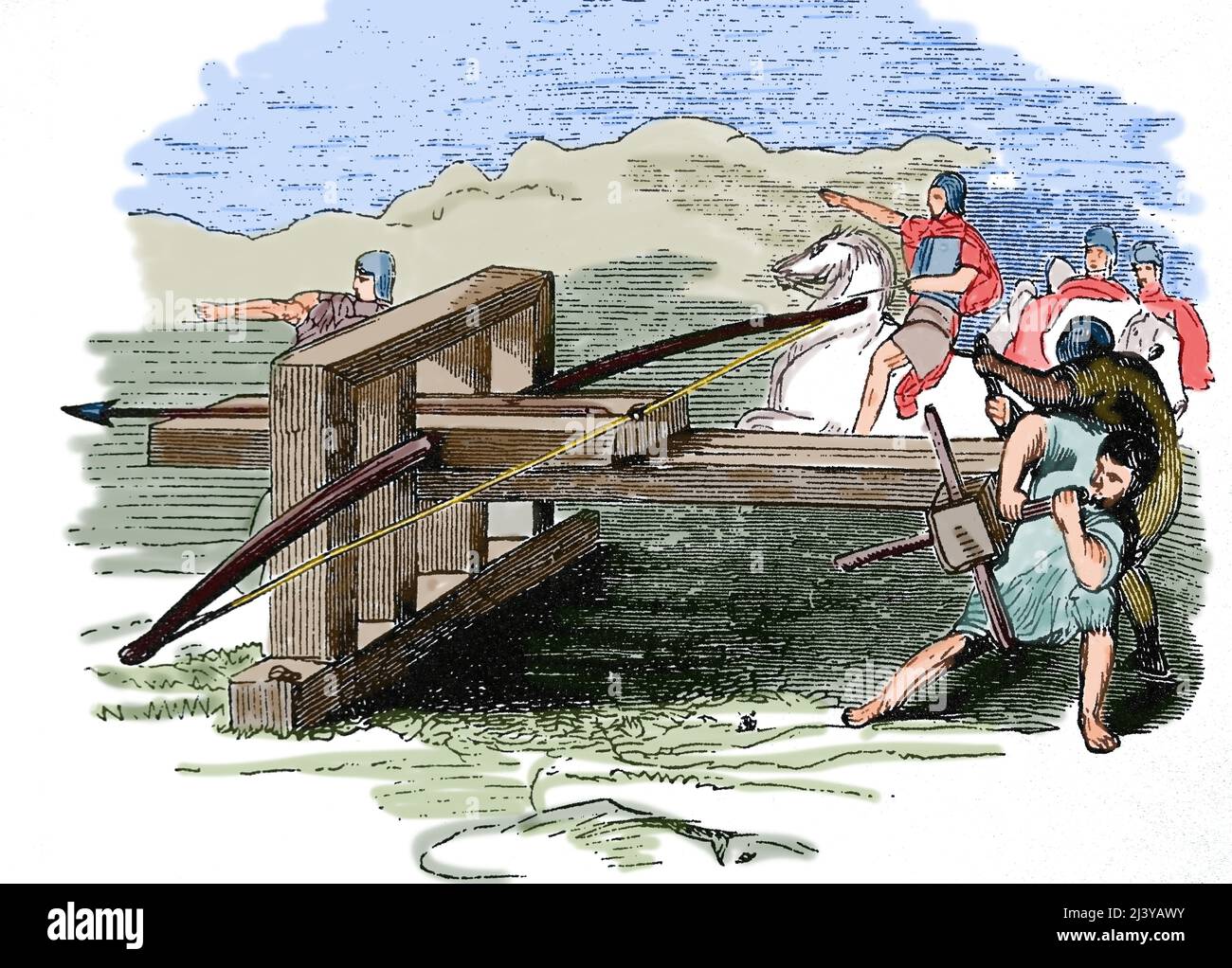 Ancient Age. Catapult. Engraving. Stock Photo