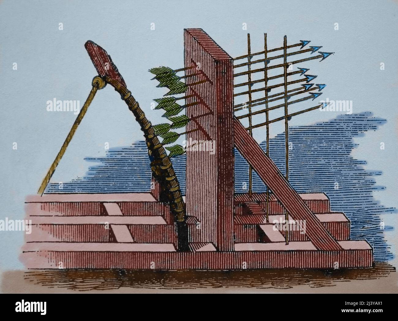 Siege engine. Roman era. Arrow laucher, with torsion mechanism. Stock Photo