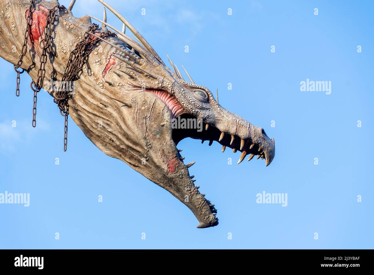 ORLANDO, USA - MARCH 07 2022: The dragon at Gringott Bank at Universal Studios Stock Photo