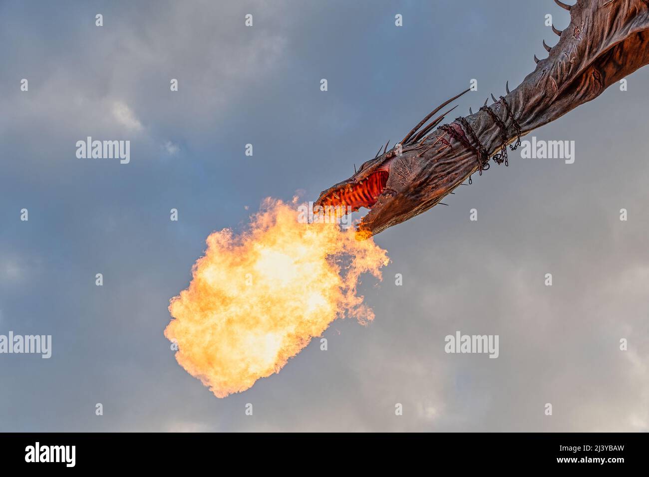 ORLANDO, USA - MARCH 07 2022: The dragon at Gringott Bank at Universal Studios Stock Photo