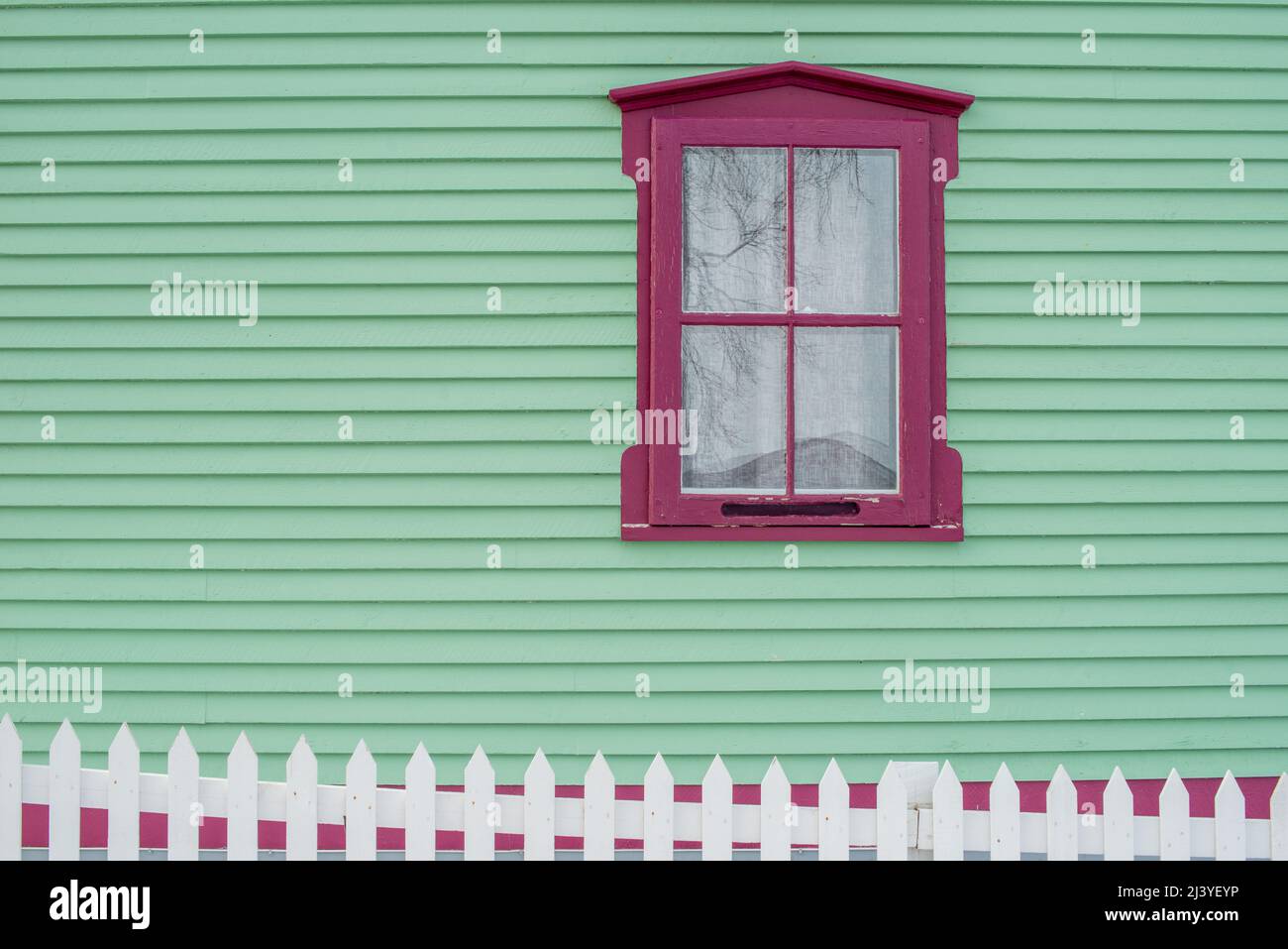 A vibrant lime green exterior wall of narrow horizontal cape cod