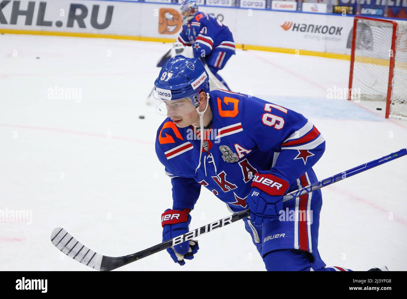 Saint Petersburg, Russia. 10th Apr, 2022. SKA Hockey Club player ...