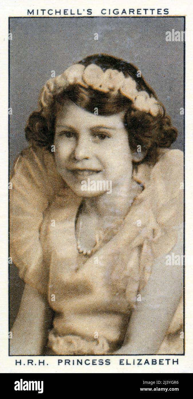 Collectible tobacco card depicting Princess Elizabeth of England issued in 1935 by Mitchell & Son Stock Photo
