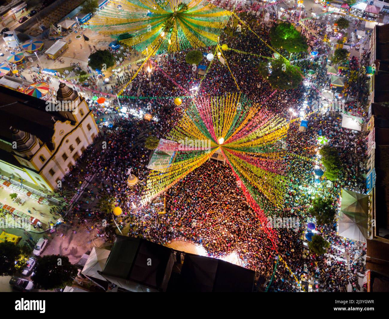 aerial view of crowd at a musical show during festas juninas in assu, rio grande do norte, brazil Stock Photo
