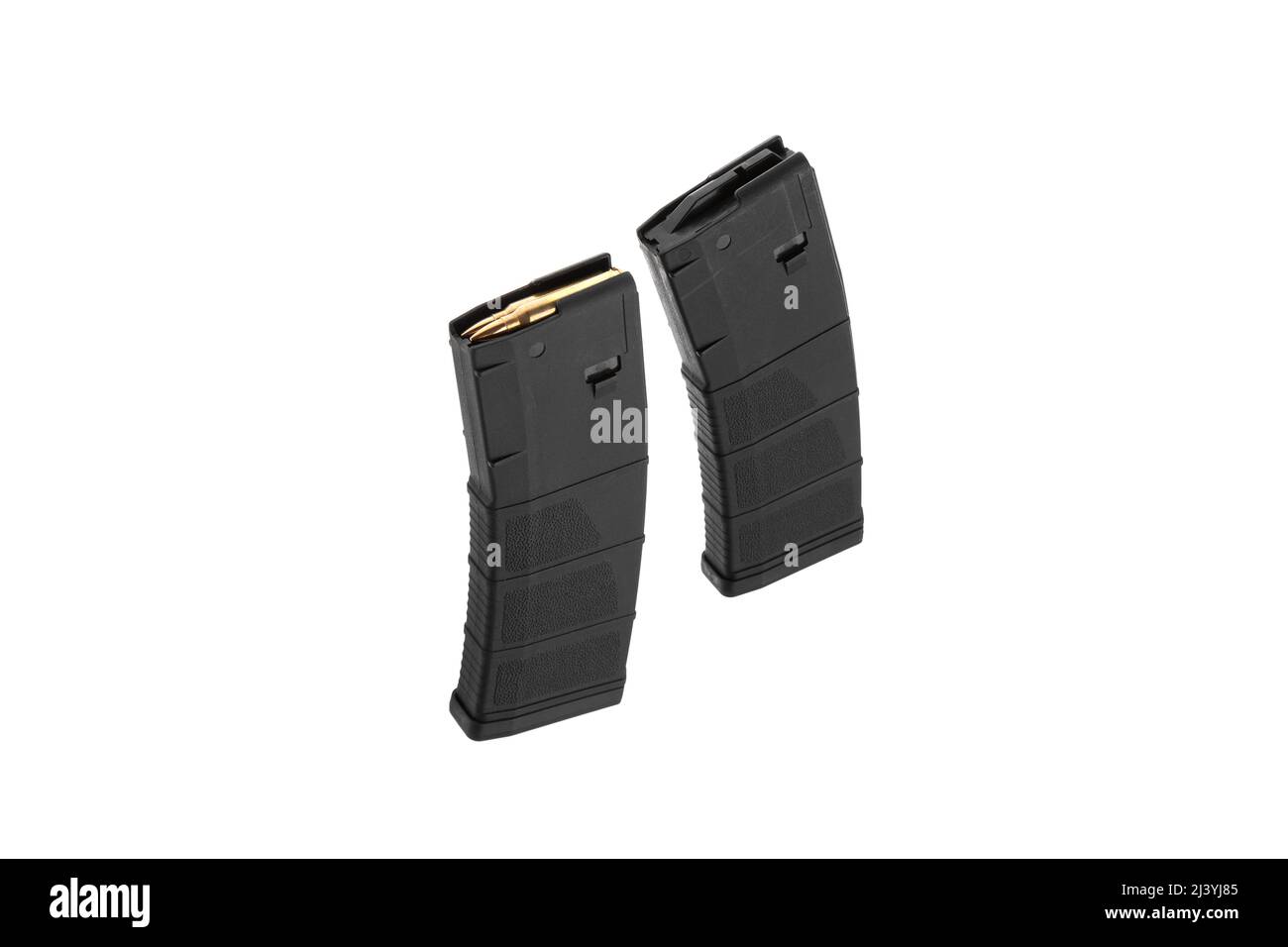 Assault rifle magazine with cartridges isolated on white background