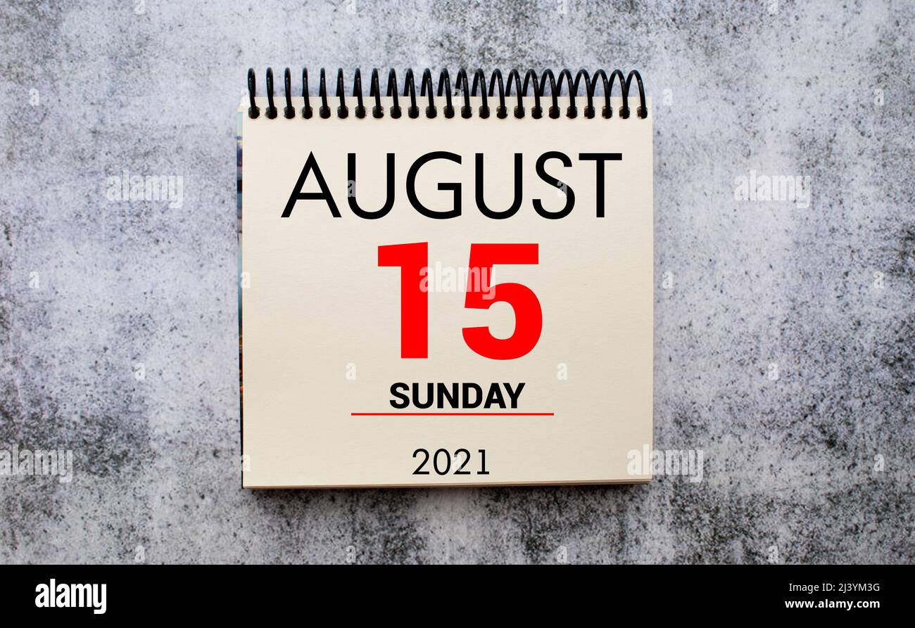 Save the Date written on a calendar August 15 Stock Photo Alamy