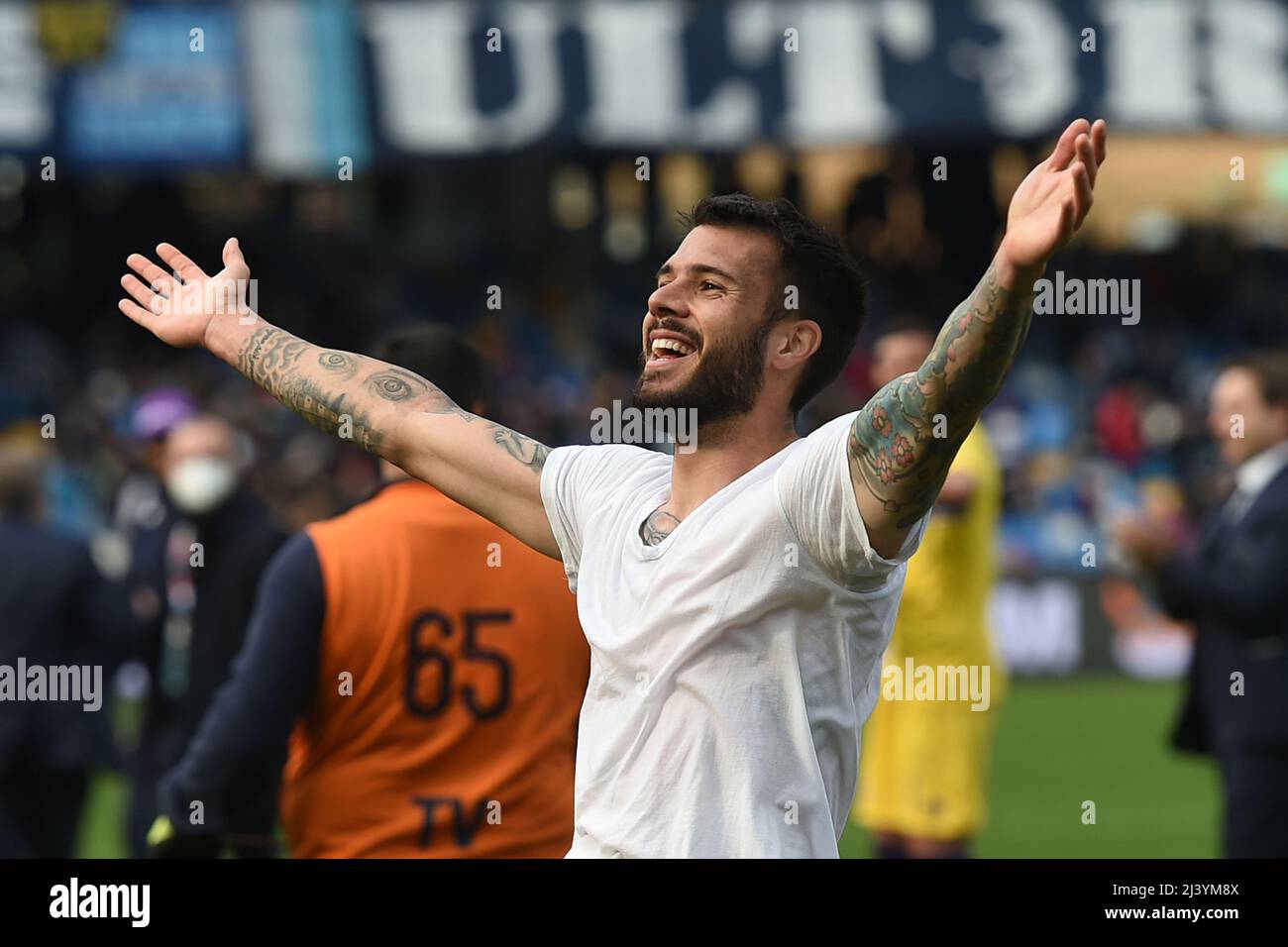 Artemio Franchi stadium, Florence, Italy, April 20, 2023, Lorenzo Venuti (ACF  Fiorentina) celebrates after a goal during ACF Fiorentina vs Lech Pozn  Stock Photo - Alamy