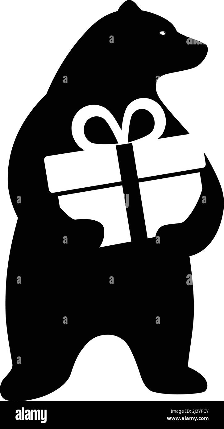 Polar bear wearing Santa hat, holding the gift box, vector illustration Stock Vector