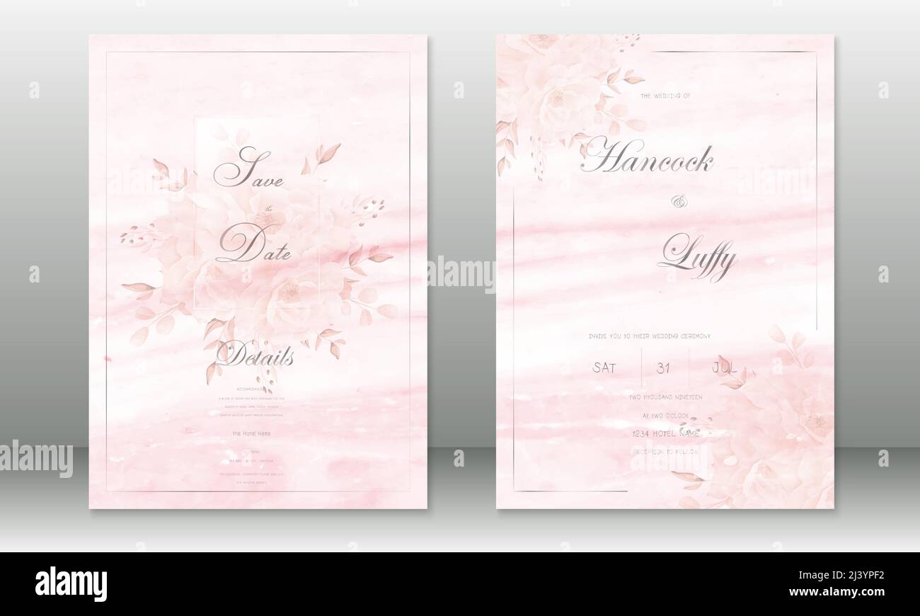 Wedding invitation card template elegant of pink background with ...