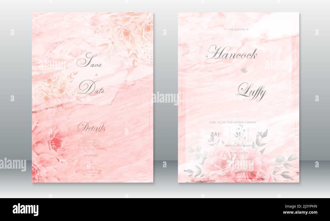 Wedding invitation card template elegant of pink background with ...
