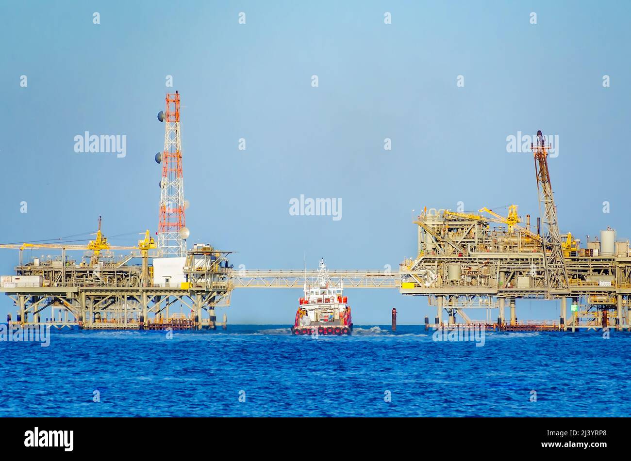 The Gol Runner crewboat approaches an offshore natural gas rig, March 1 ...