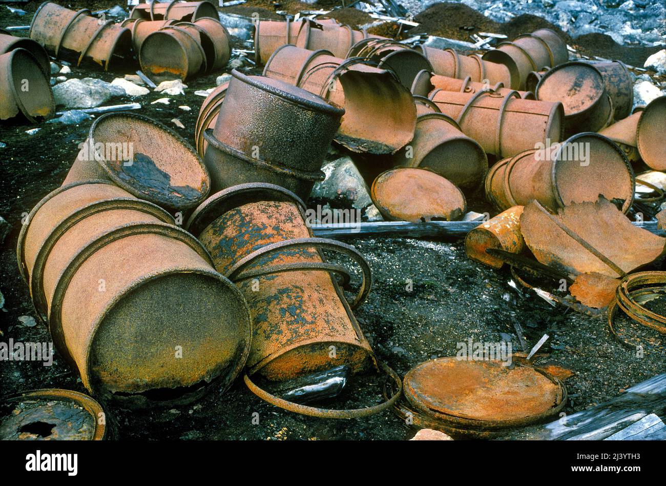 Rusting Drums, Toxic Waste Dump Stock Photo