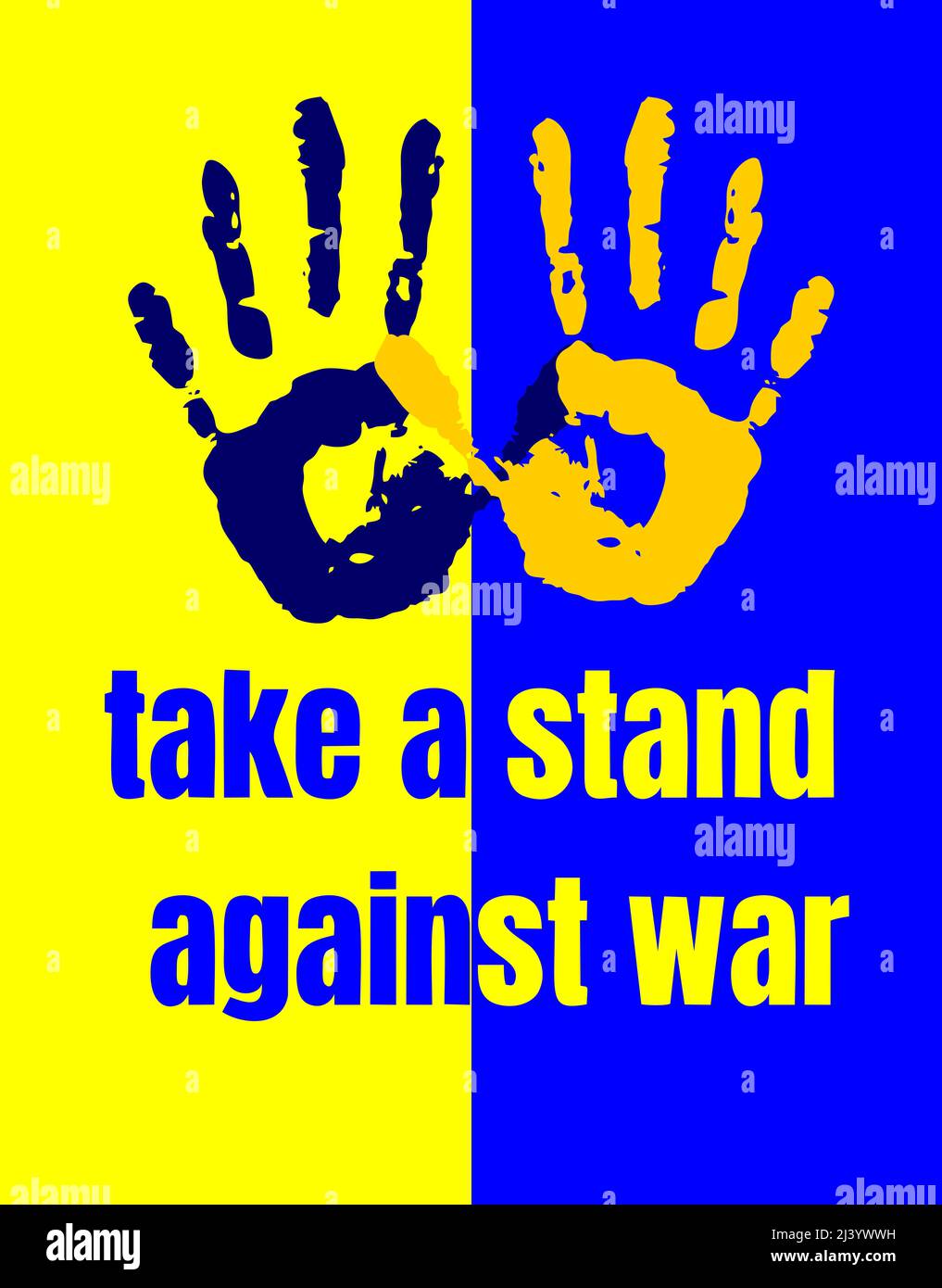 blue and yellow poster  take a stand against war Stock Photo