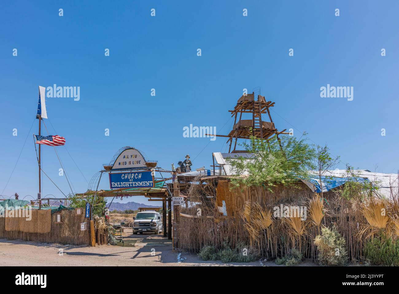 The Church of Enlightenment is an unconventinal church in the settlement of Slab City near the Salton Sea in Southern California. It is built out of w Stock Photo