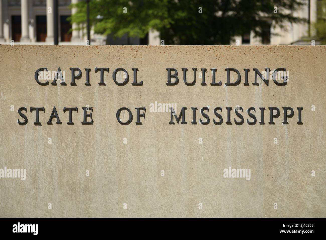 Mississippi State Capital sign. Stock Photo