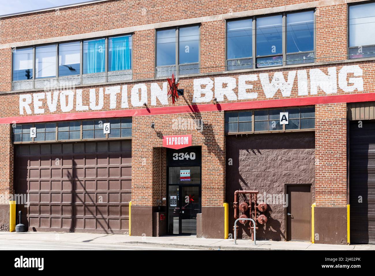 Revolution Brewing is Illinois' largest craft brewery. The location on N. Kedzie offers a taproom with guided tours. Stock Photo