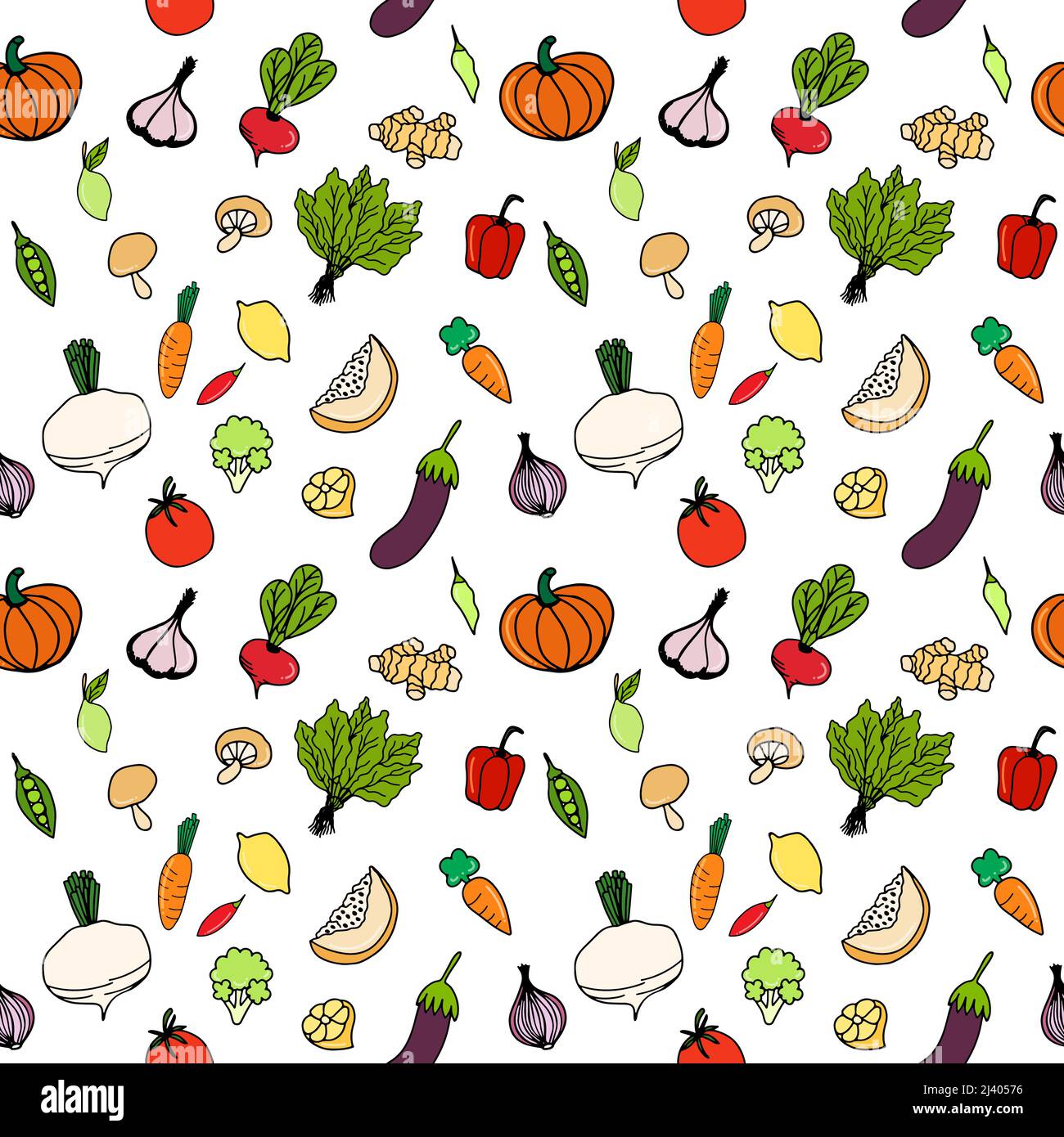 Seamless background with pictures of fruits and vegetables Stock Vector ...