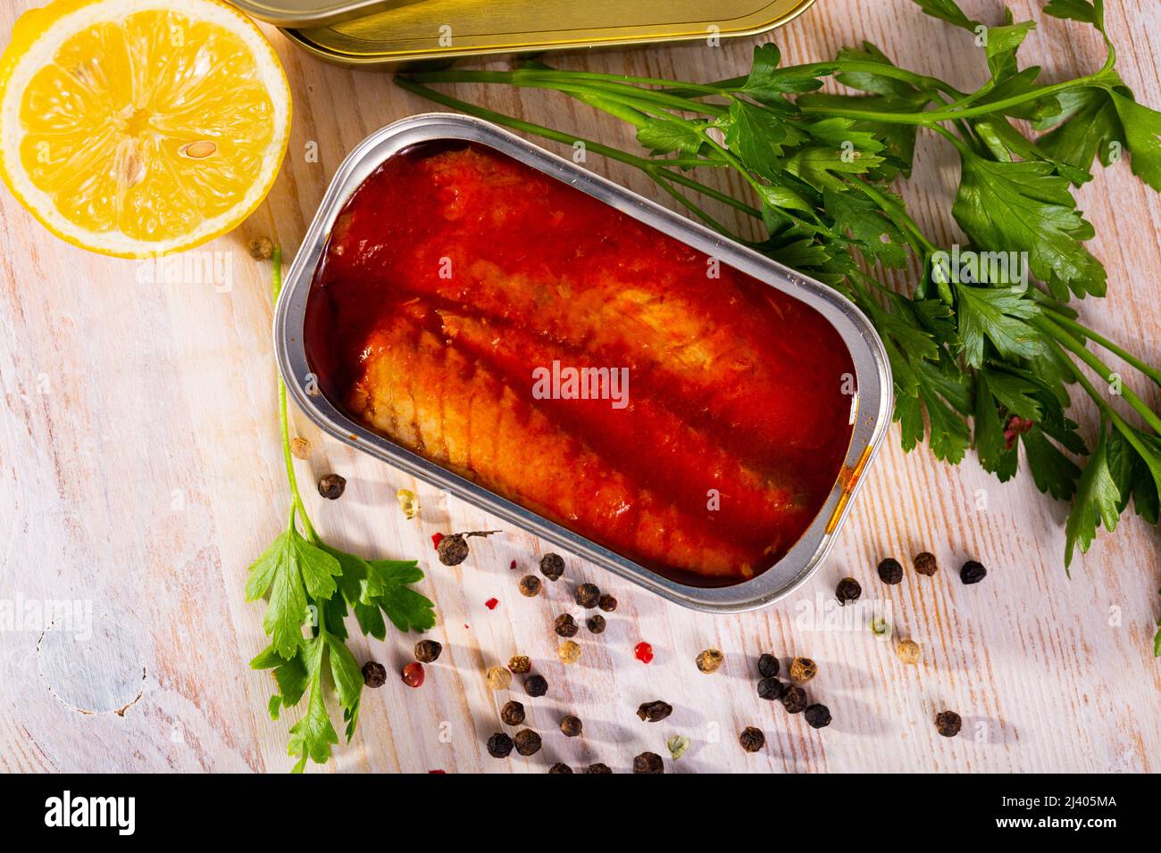 Mackerel fillets in tomato sauce Stock Photo Alamy