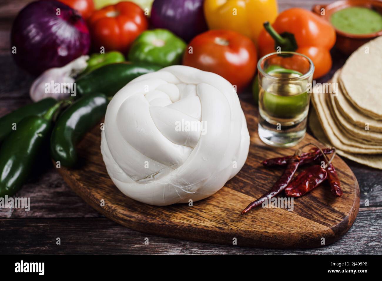 Mexican Oaxaca cheese with fresh ingredients in Mexico Latin America