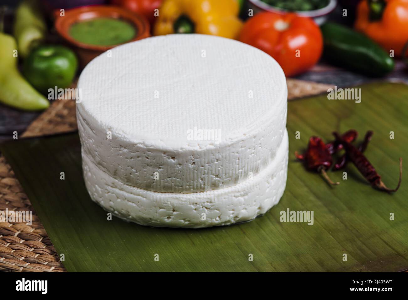 Mexican white panela cheese with fresh ingredients in Mexico Latin America Stock Photo