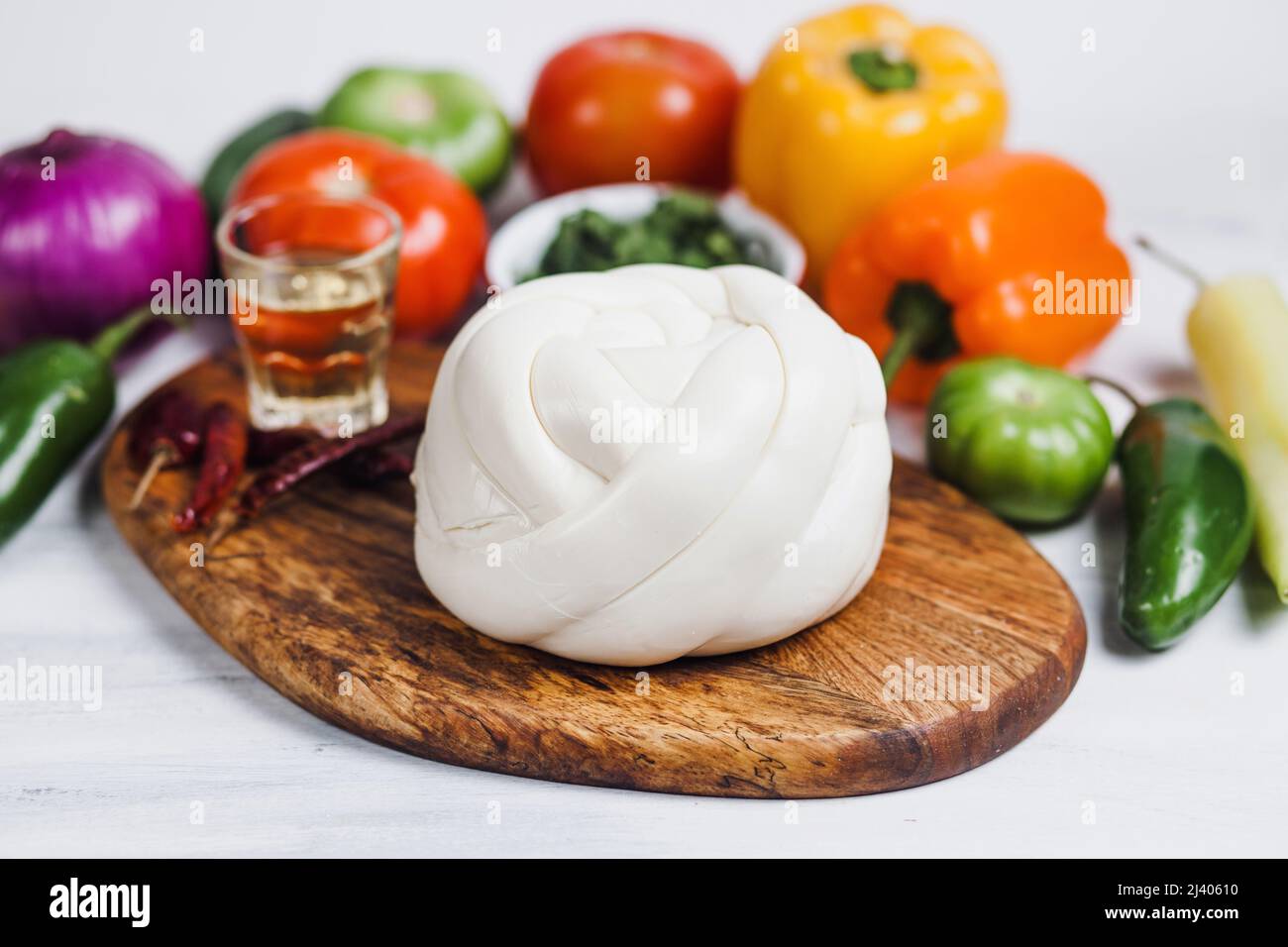 Mexican Oaxaca cheese with fresh ingredients in Mexico Latin America