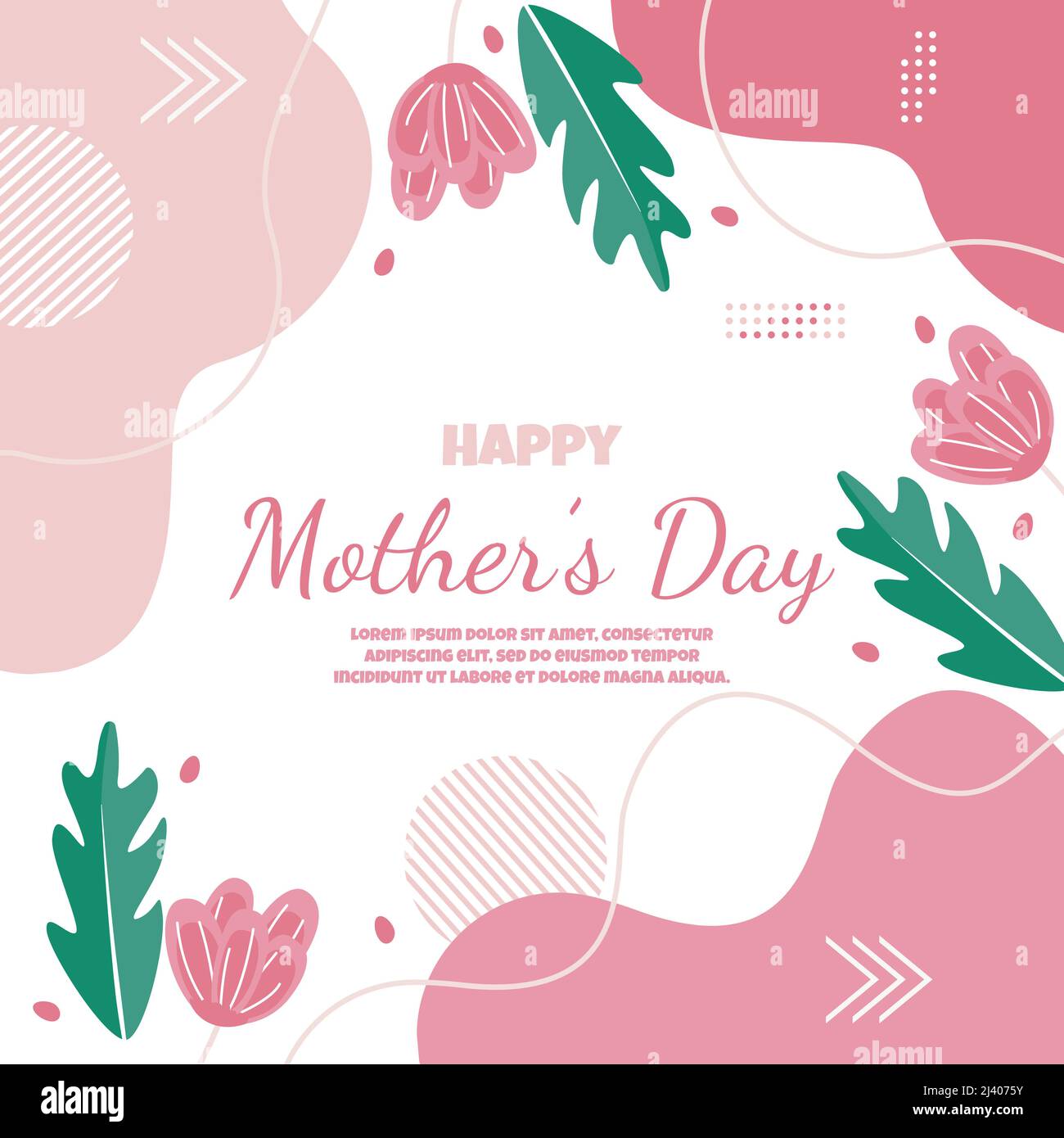 Happy Mother's Day Flower Floral Memphis Card Flat Illustration Stock