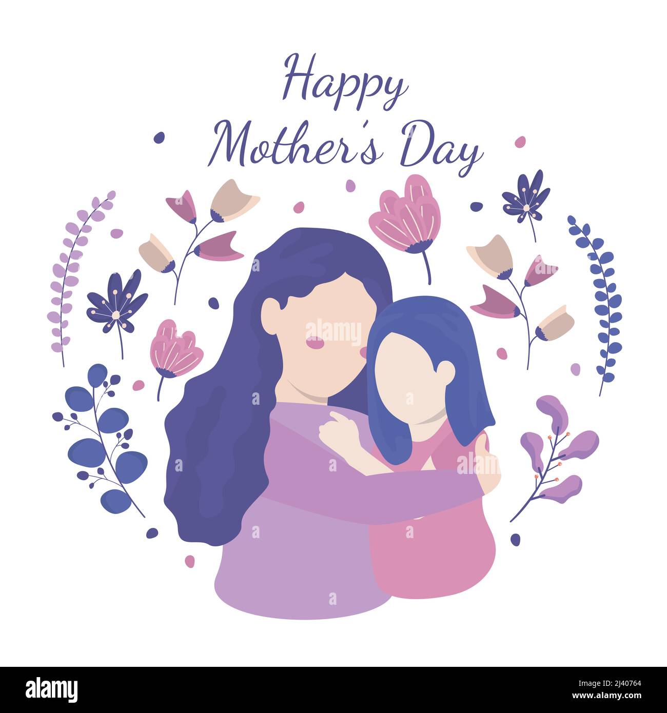 Happy Mother's Day Daughter Child Flower Floral Flat Illustration Stock Vector