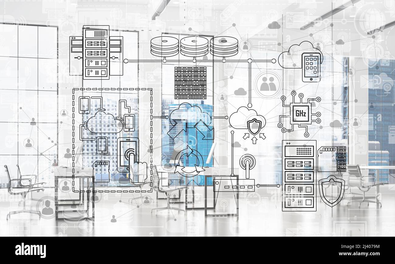 Technology background image with media interface as connection and ...