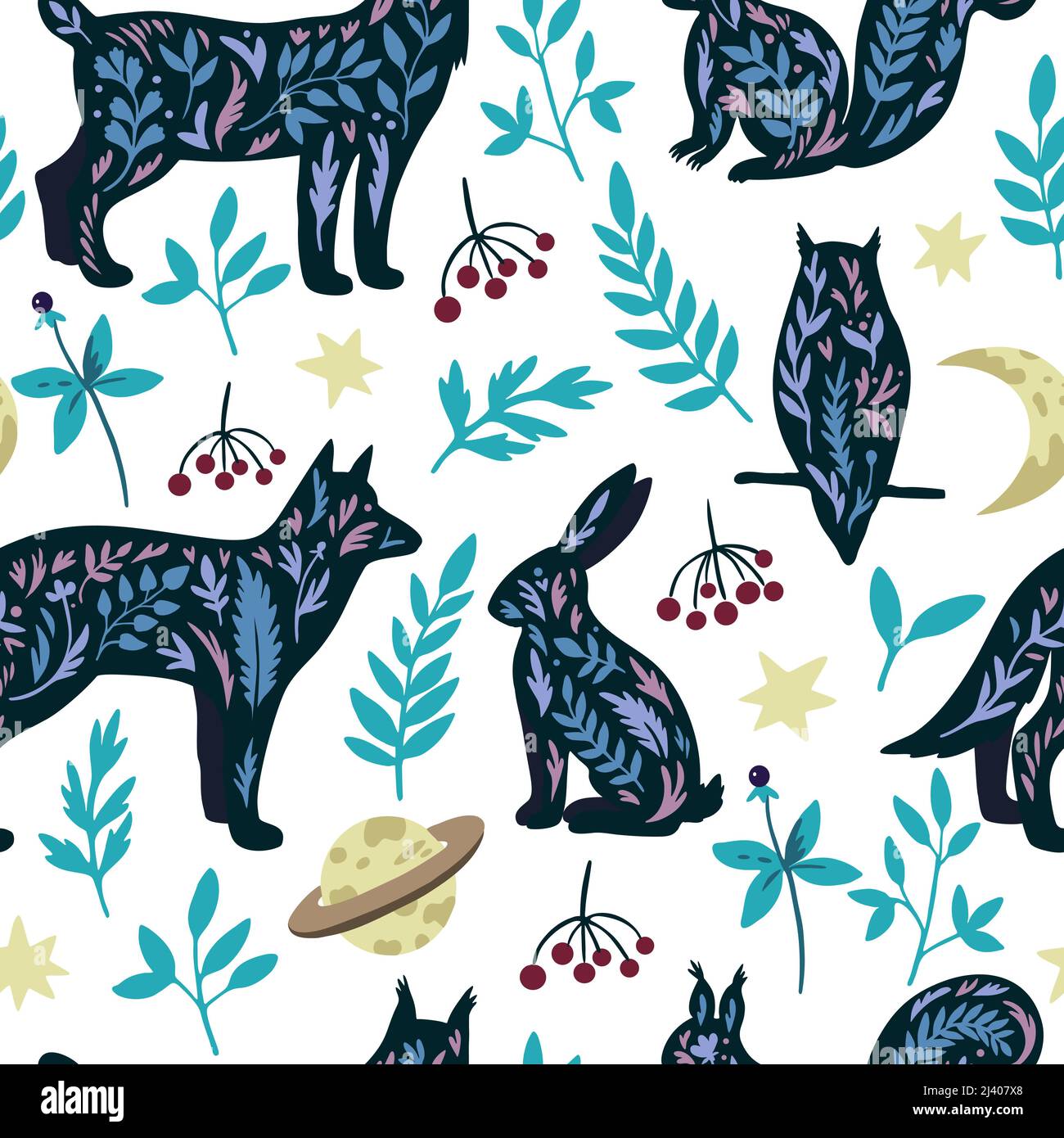 Boho Animal Pattern Seamless pattern with mystic wild animals in doodle boho scandinavian ...