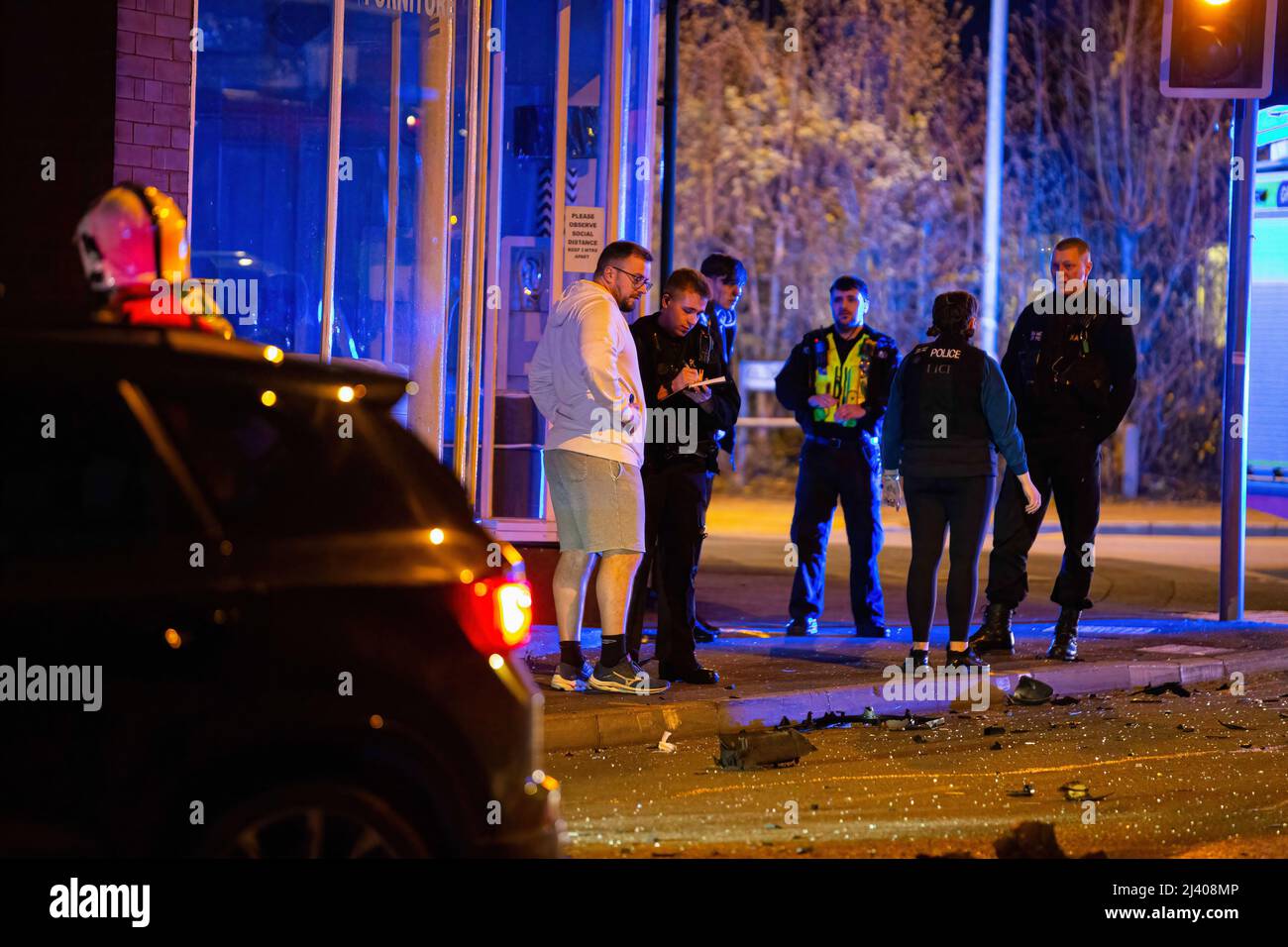 A man gives a statement to the police. A huge 3 car crash happened