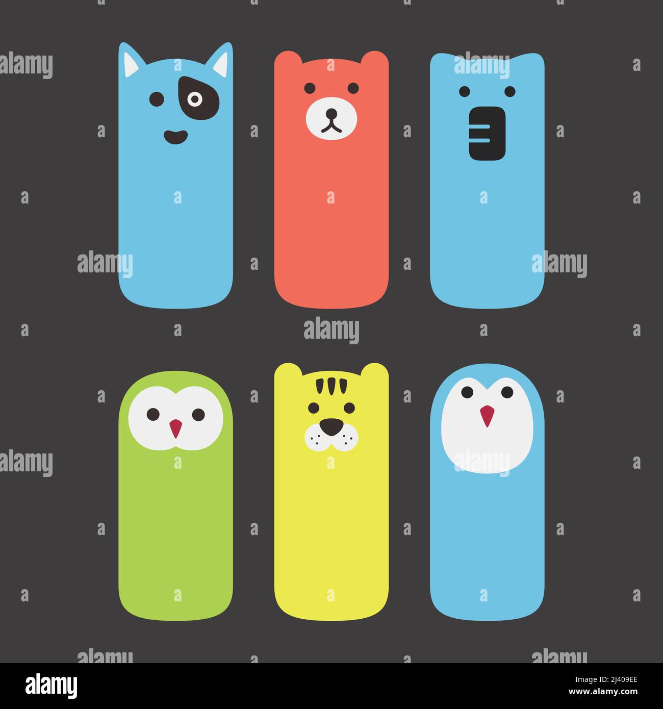 Animal face label icon design set Stock Vector