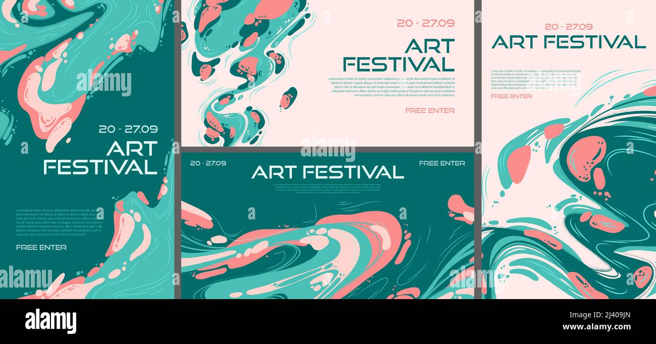 Art festival abstract posters or flyers, invitation to exhibition or exposition. Creative