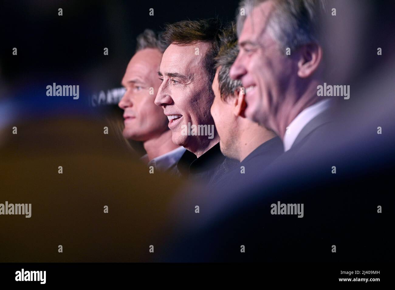 New York, USA. 10th Apr, 2022. (L-R) Neil Patrick Harris, Nicolas Cage, Kevin Turen and Mike Nilon attend the New York premiere of 'The Unbearable Weight of Massive Talent' at Regal Essex Crossing in New York, NY, April 10, 2022. (Photo by Anthony Behar/Sipa USA) Credit: Sipa USA/Alamy Live News Stock Photo