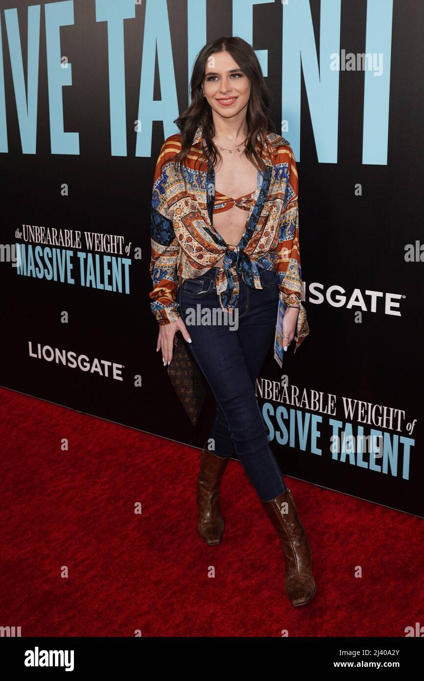 New York, NY, USA. 10th Apr, 2022. Lindsey Kroning at arrivals for THE UNBEARABLE WEIGHT OF MASSIVE TALENT Premiere, Regal Essex Crossing & RPX, New York, NY April 10, 2022. Credit: Kristin Callahan/Everett Collection/Alamy Live News Stock Photo